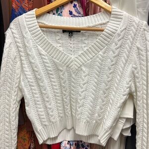 Knit cropped white sweater top